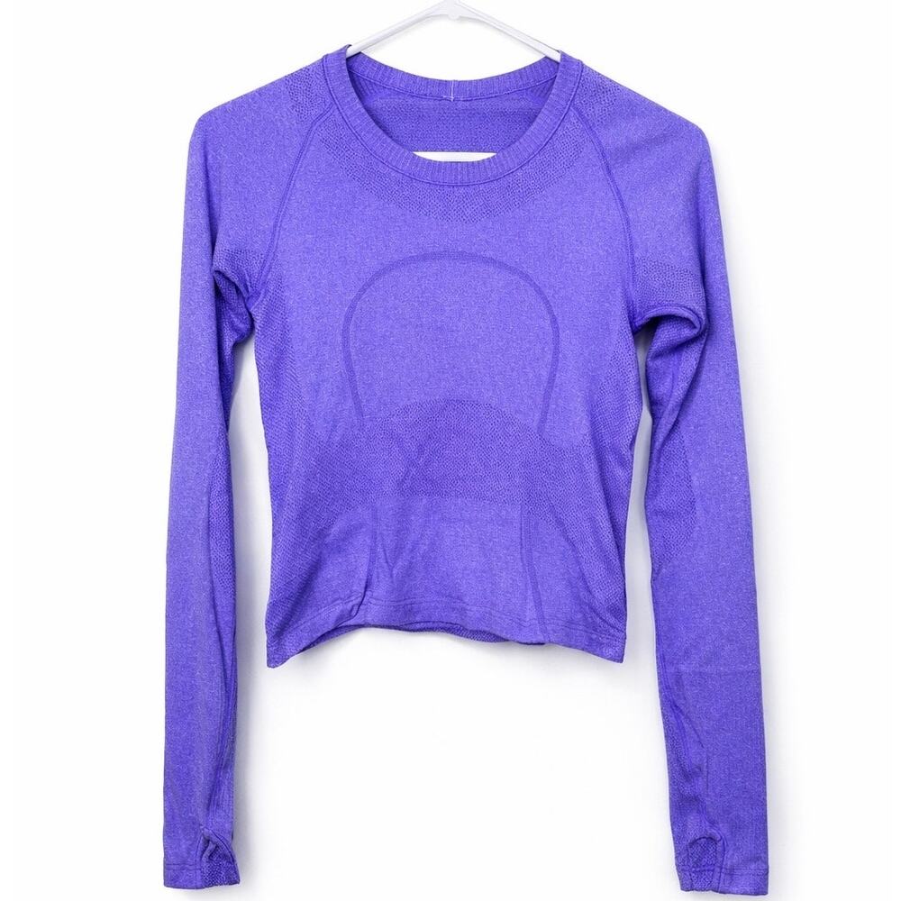 Lululemon Purple Seamless Long Sleeve Crop Top | Athletic Fit Size 4